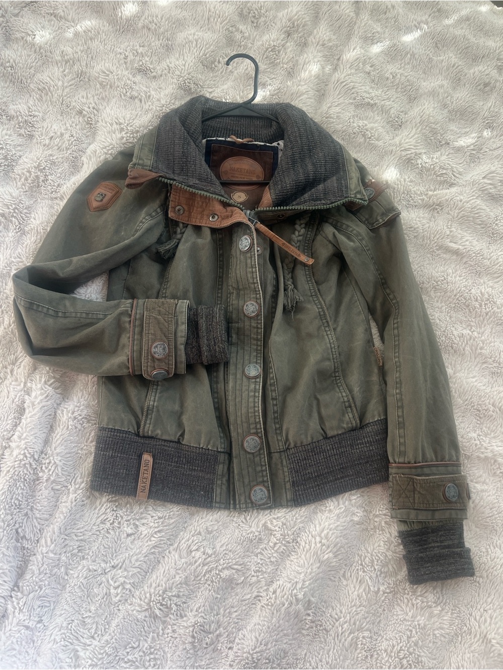Naketano Olive Green Jacket with Brown Trim